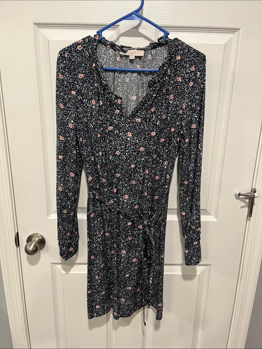 LOFT Navy Floral Wrap Dress with Pink Blooms